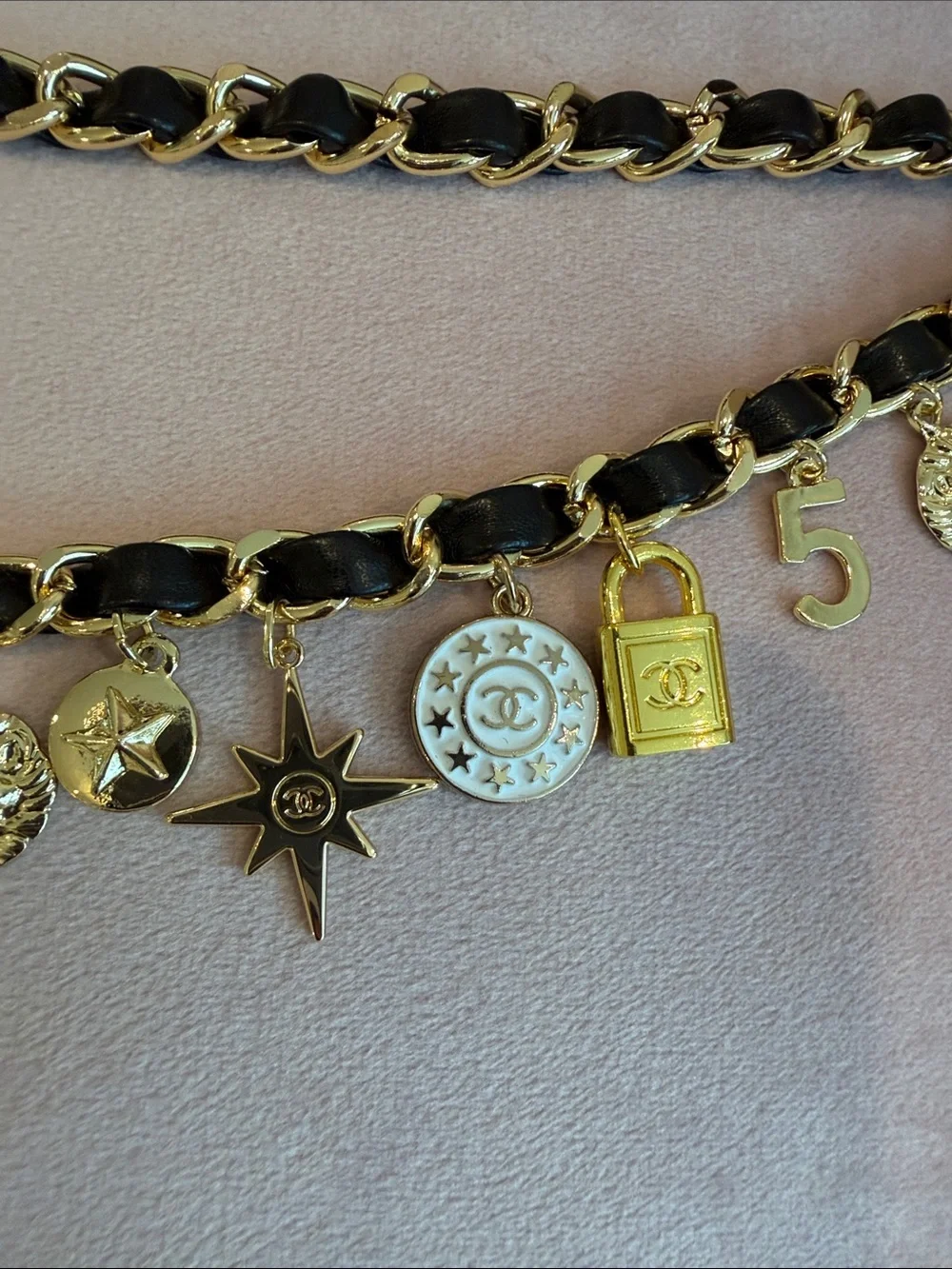 CHANEL Black and Gold Charm Chain Belt - Picture 5 of 15